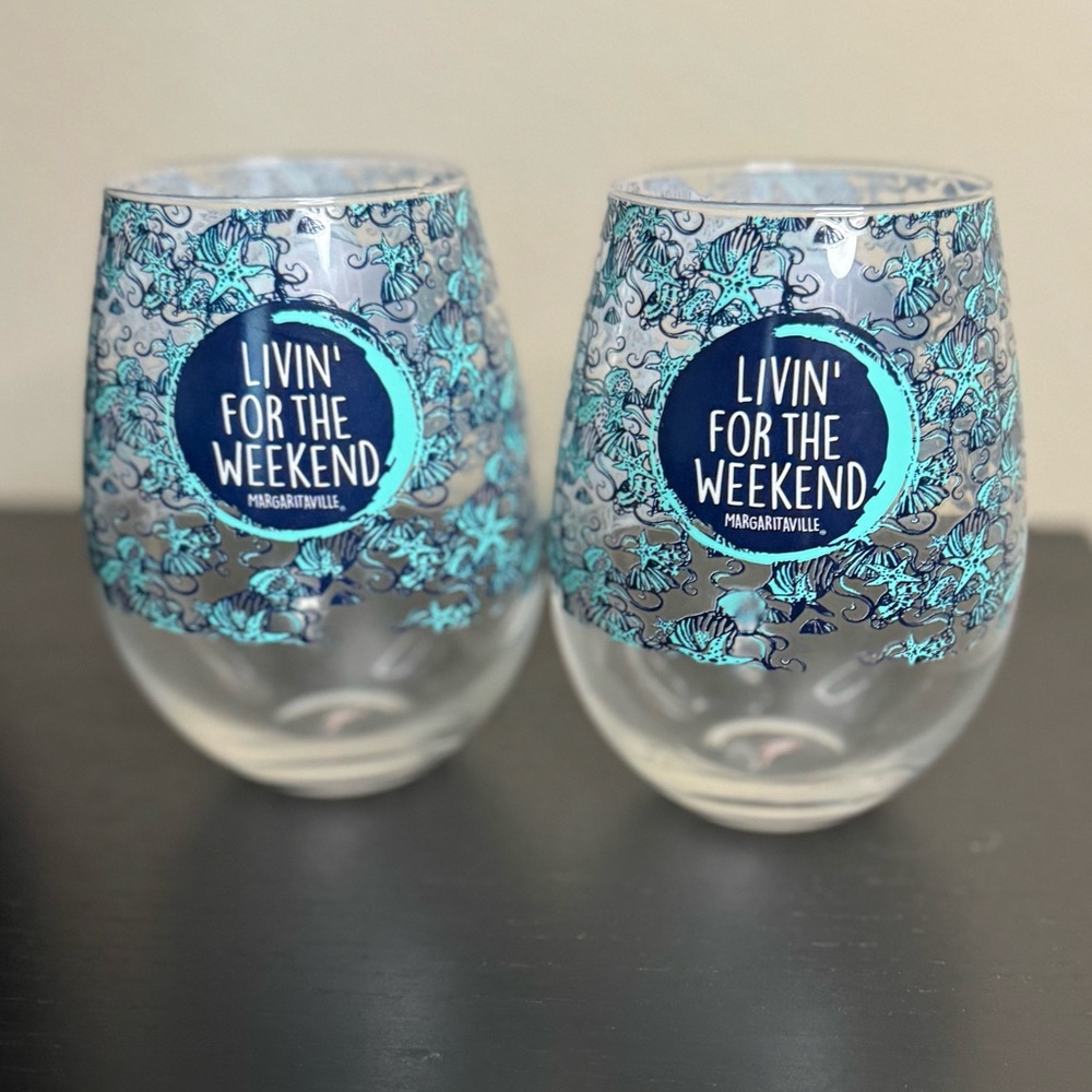 2 HUGE 27 Ounce Margaritaville Turquoise Shell Oversize Stemless Winegla…